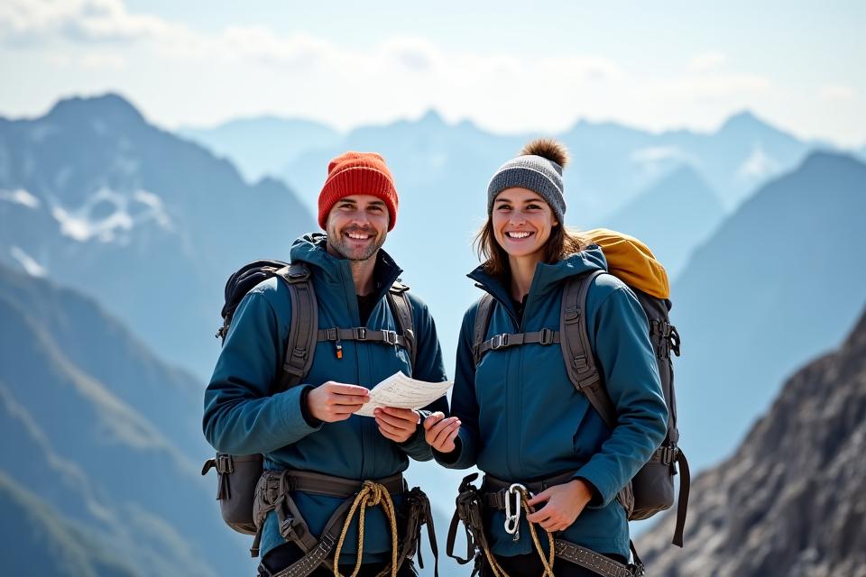 Zwei zertifizierte Abenteuer-Guides mit Kletterausrüstung am Berg
