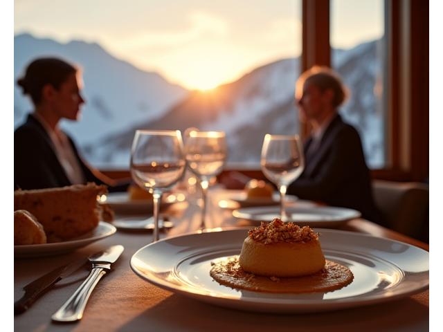 Amerikanisches Paar genießt Michelin-Sterneküche in den Alpen