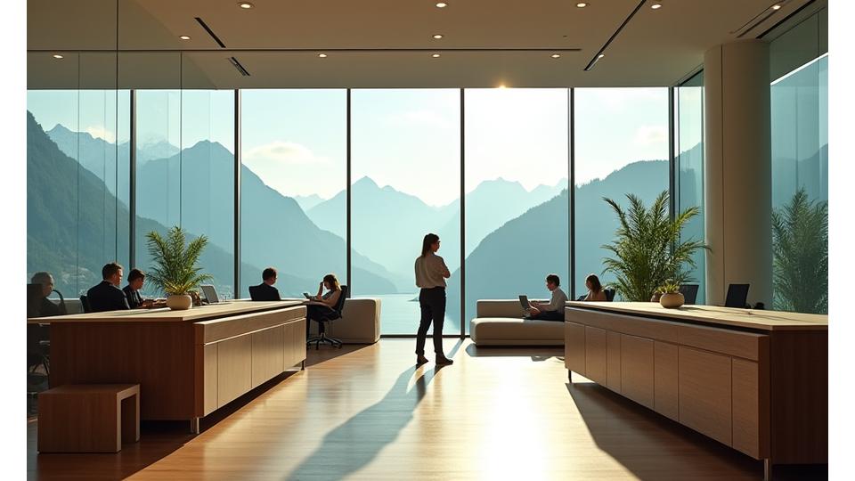 Das AlpenGlow Journeys Büro in Zürich mit Blick auf die Alpen