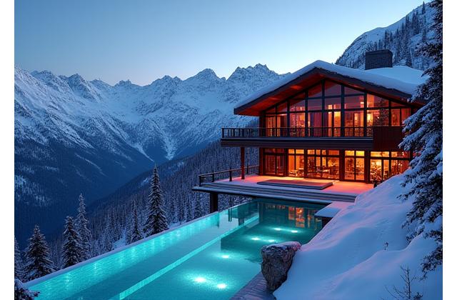 Extravagantes Grand Chalet mit Infinity-Pool, Blick auf die Berge, Marmorböden und Kronleuchtern
