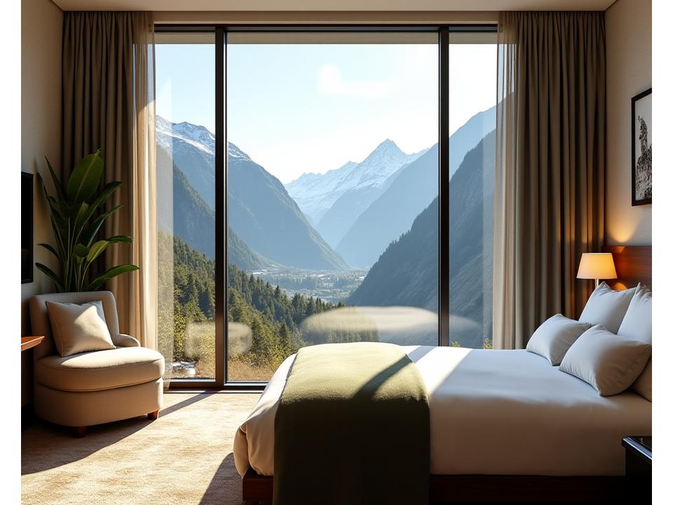 Elegante Boutique-Hotelsuite mit Bergblick